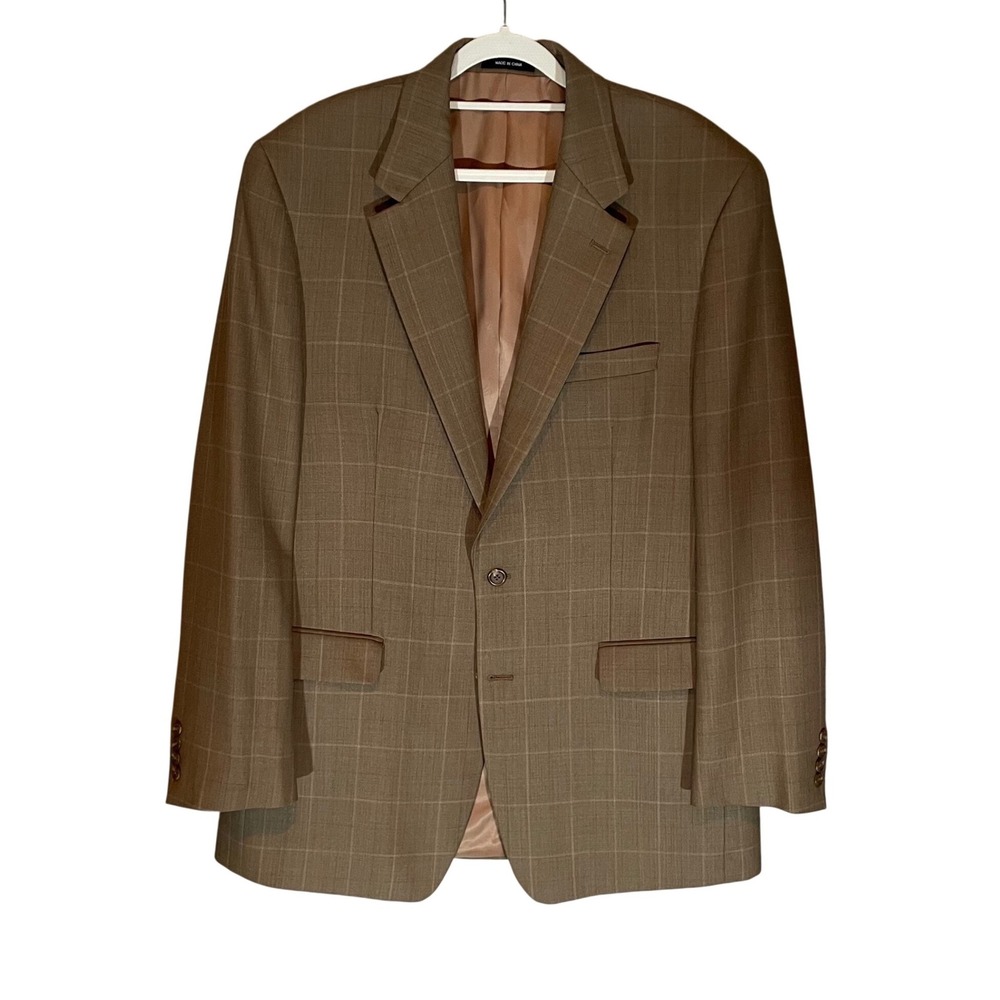 Lauren Ralph Lauren Mens 43L Brown Windowpane 100% Wool‎ 2-Button Sport Coat